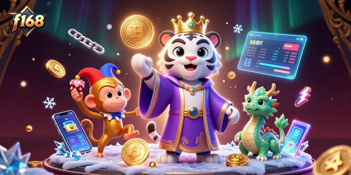 Experience thrilling gaming at f168 with lively characters showcasing excitement in a vibrant digital casino.
