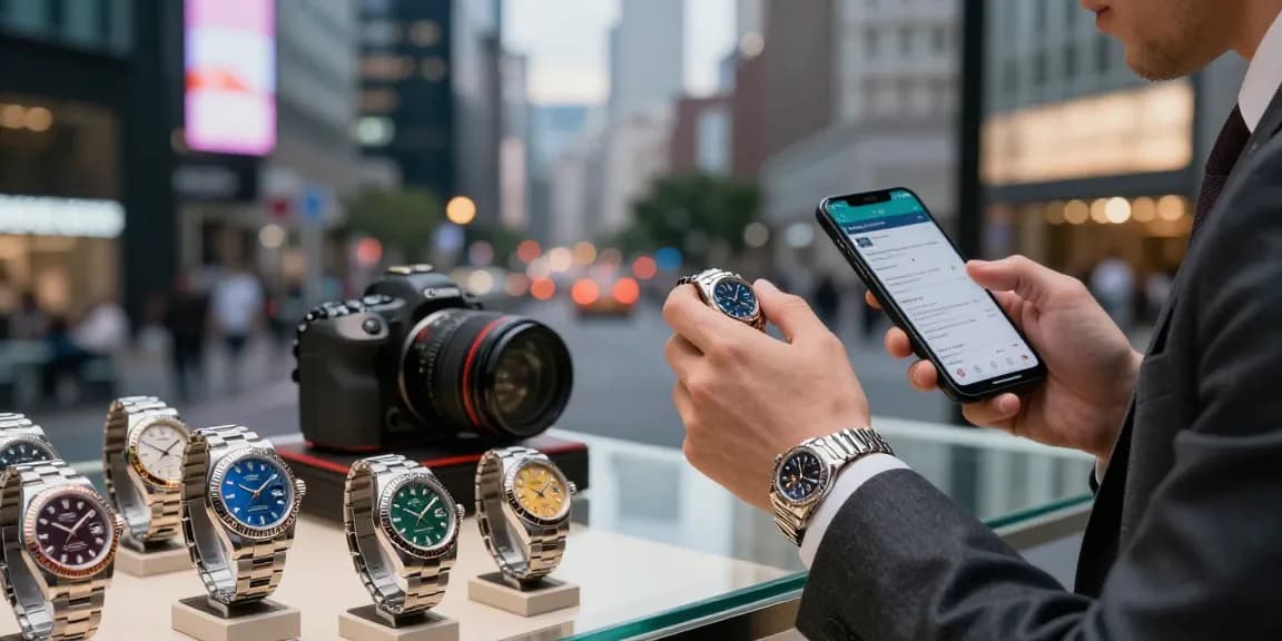 Check out premium clone watches displayed in urban luxury setting.