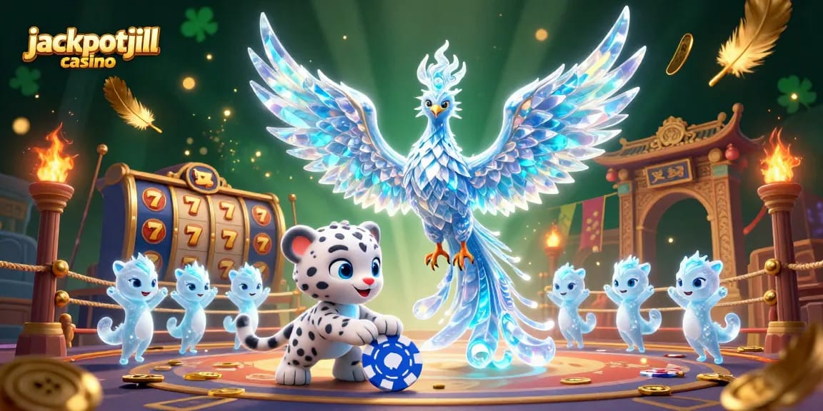 Experience the thrill of jackpotjill casino with vibrant characters playing amidst dazzling gambling elements.
