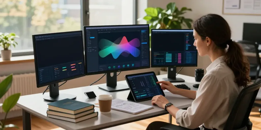 Instant indexing metrics displayed on monitors in a modern SEO workspace.