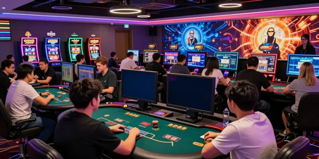 Engaging online gaming experience at nhà cái gem88 with diverse players enjoying vibrant casino games.