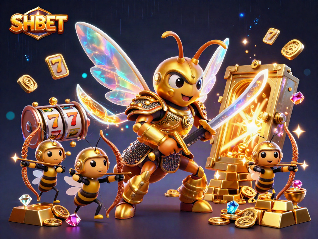 Engage with exciting SHBET casino gameplay featuring a dynamic illustration of characters and treasures.
