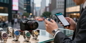 Check out premium clone watches displayed in urban luxury setting.