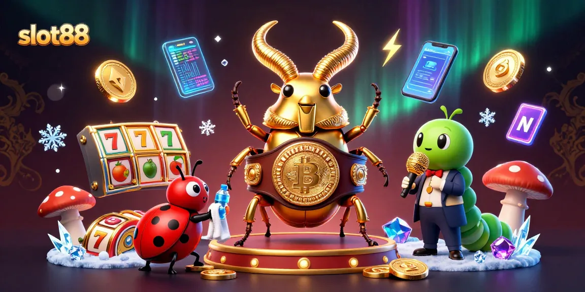 Experience thrilling gameplay with slot88 as a golden stag beetle faces off in a vibrant casino scene.