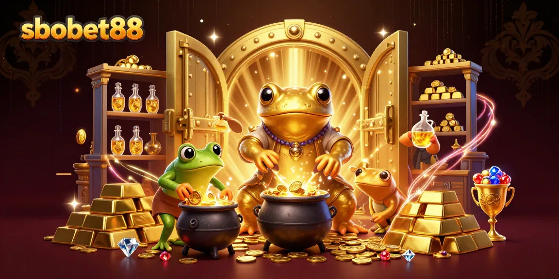 sbobet88 offers an enchanting illustration of a magical alchemist scene with gold coins and riches.