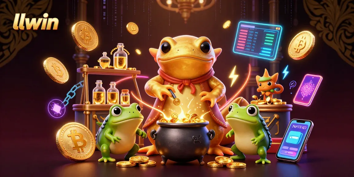 llwin alchemist scene illustrating a medieval laboratory where gold coins are created alongside blockchain visuals, suitable for an online casino
